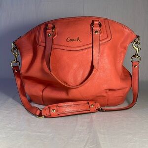 Coach Ashley Leather Satchel Crossbody Purse Bag Coral Pink Peach F23684